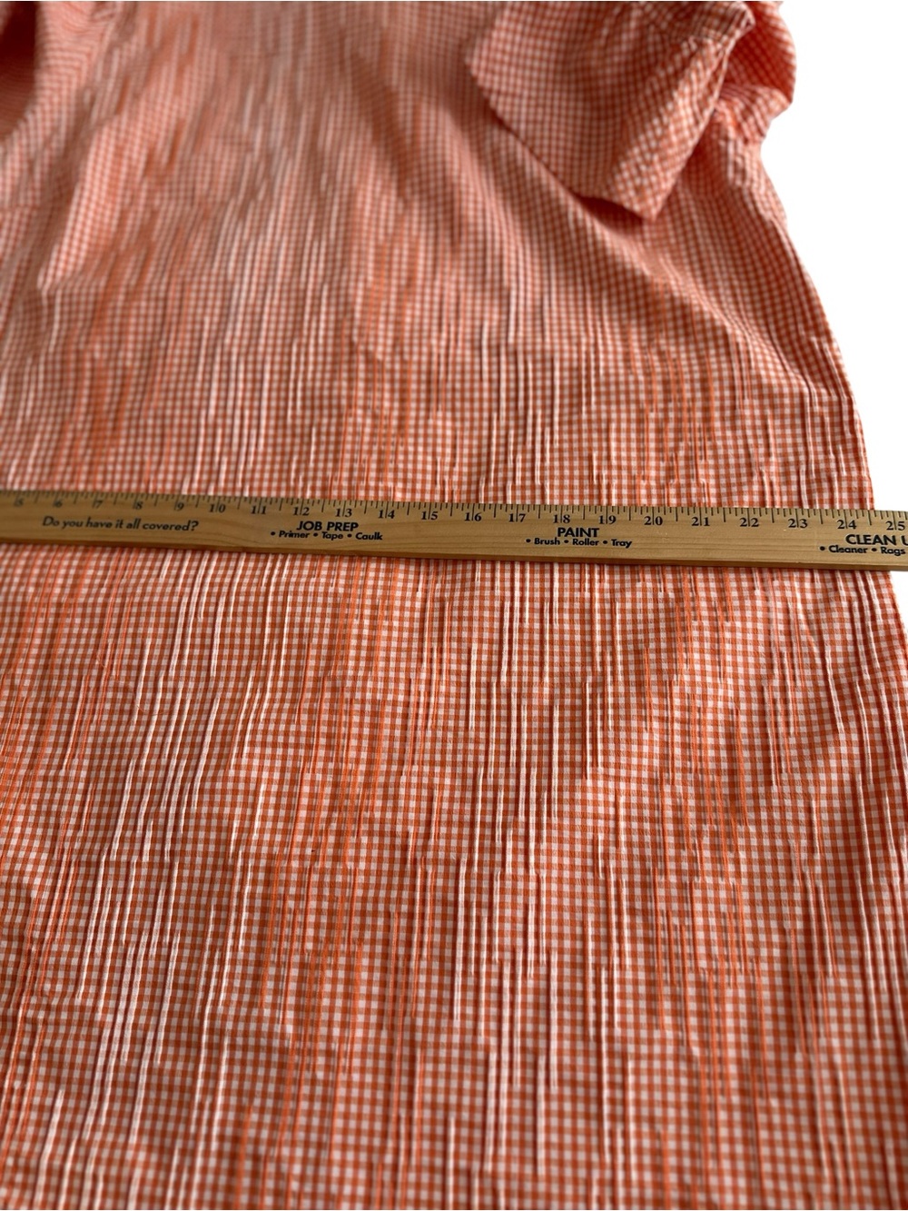 Caroline Rose Women’s Peach Orange Gingham Shift Dress with Ruffle Sleeves - Picture 10 of 12